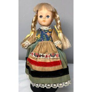 Vintage 7.5" Italian Girl Doll With Braided Hair & Traditional Dress